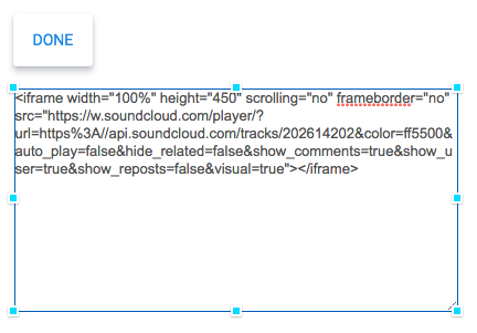 image of the HTML element with sample code pasted inside