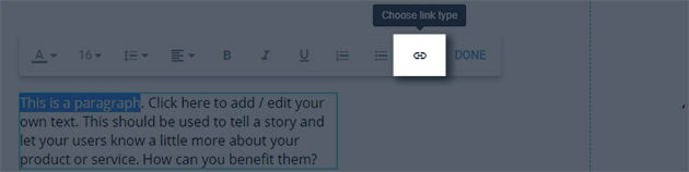 image of the click event option on a paragraph element
