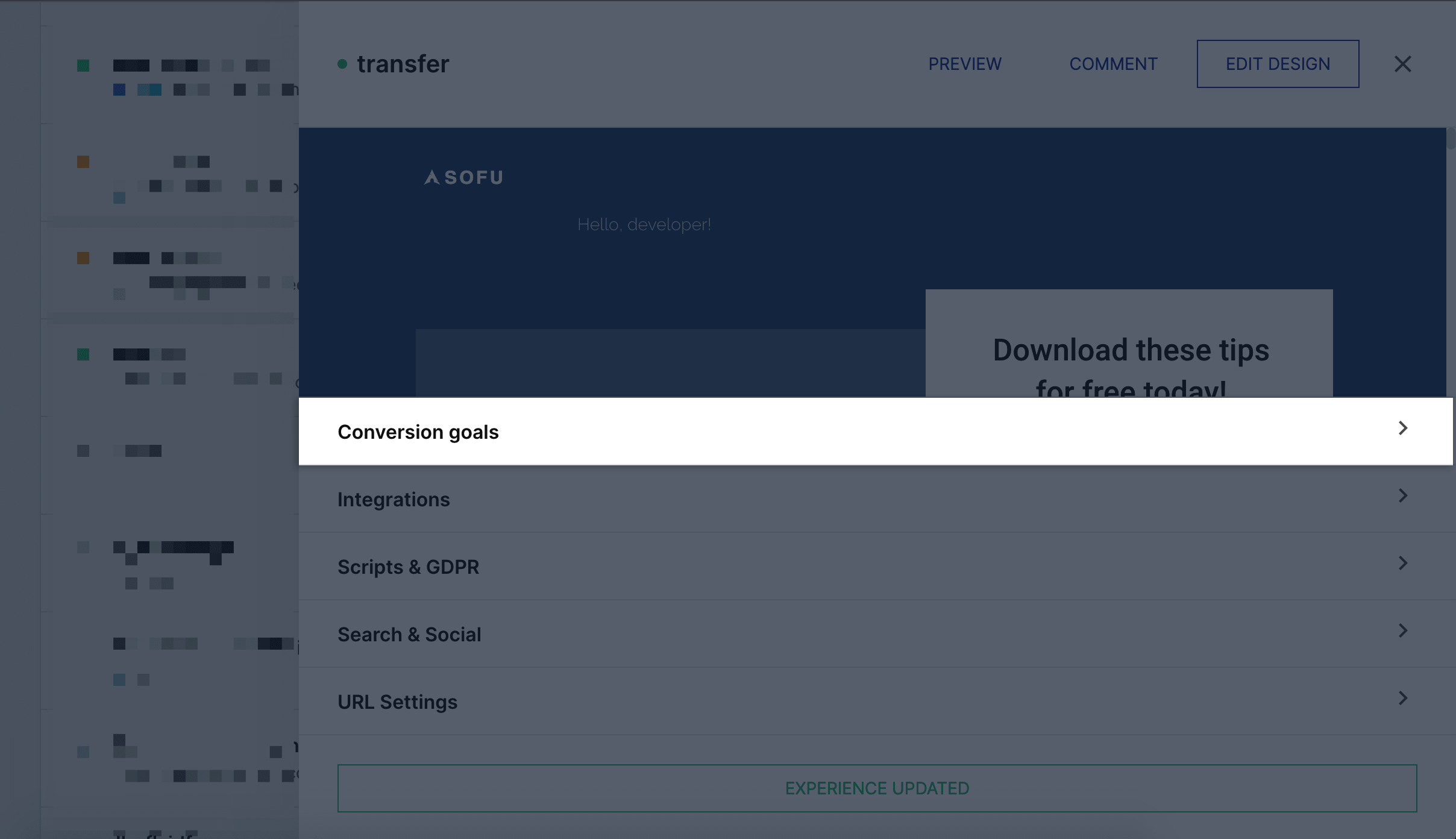 image of conversion goals slide out