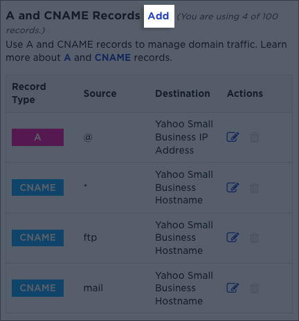 click the add button to add a CNAME record