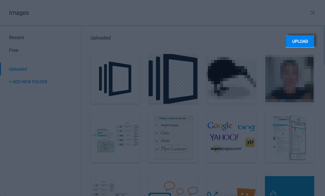 image of the upload button inside the image gallery