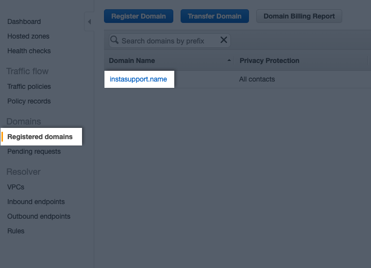 registered domains screen
