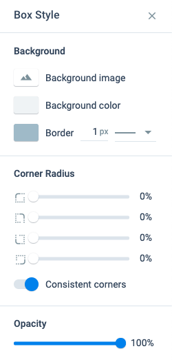 image of editing options such as setting transparency for the box widget