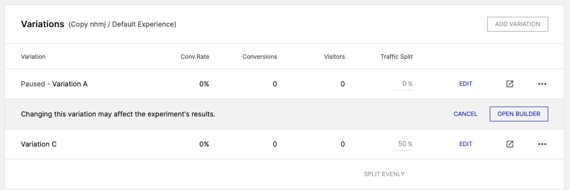 image of editing an experiment by clicking on edit
