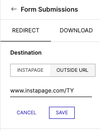 image of form submission's outside URL redirect option