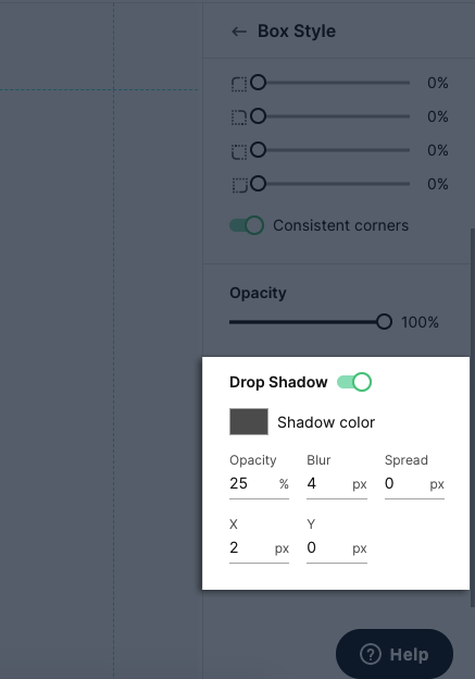 image of the Drop Shadow toggle below the Opacity slider