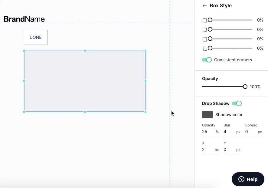 GIF of working with the Drop Shadow toggle below the Opacity slider