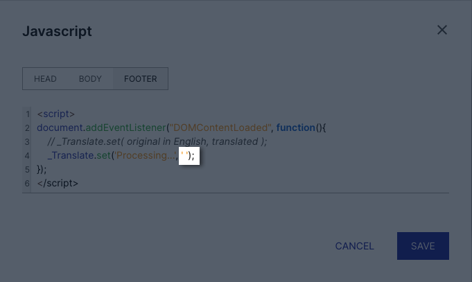 image showing how to edit the code to remove the processing message after form submission