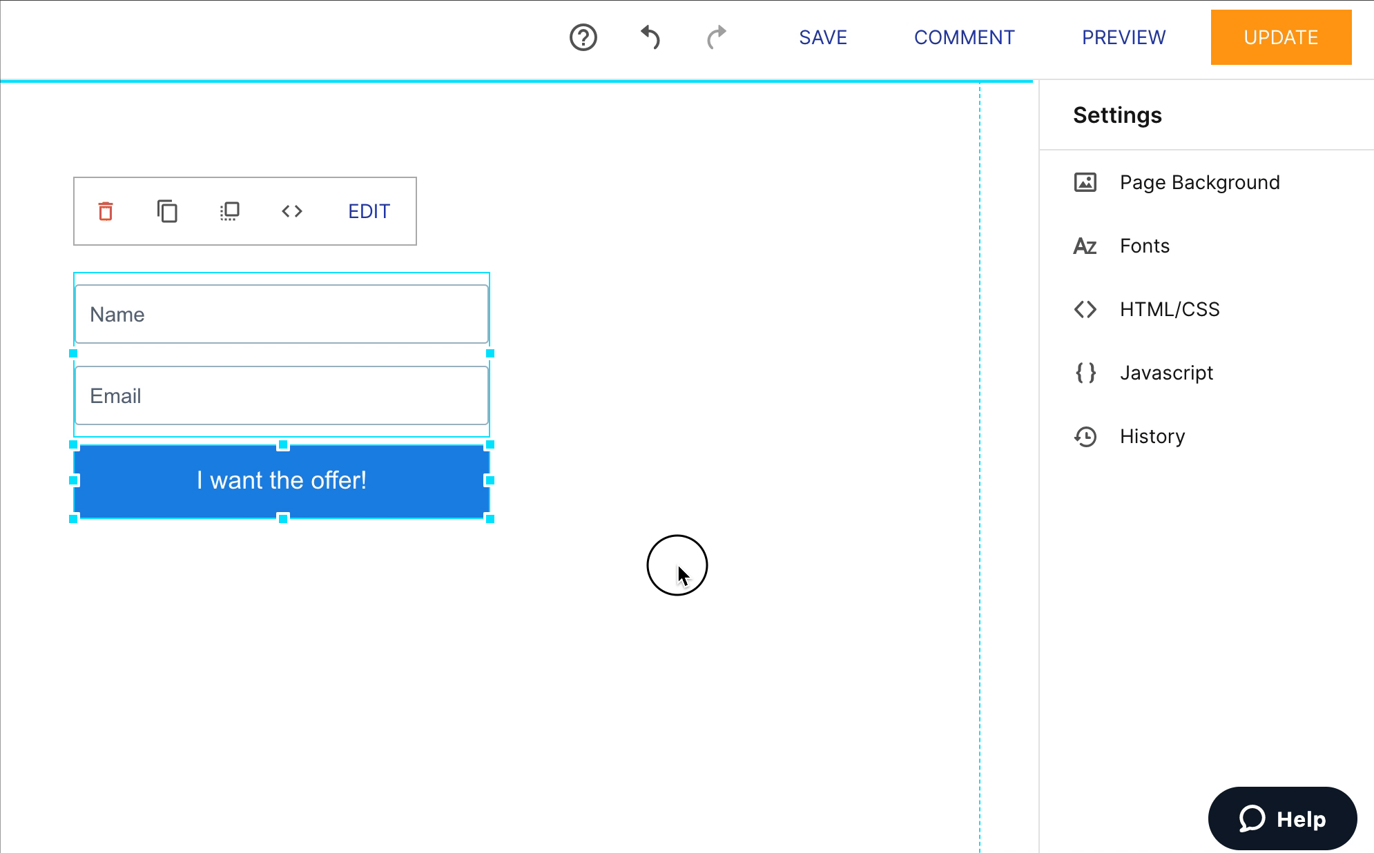 A GIF showing where to change the aria label for form buttons