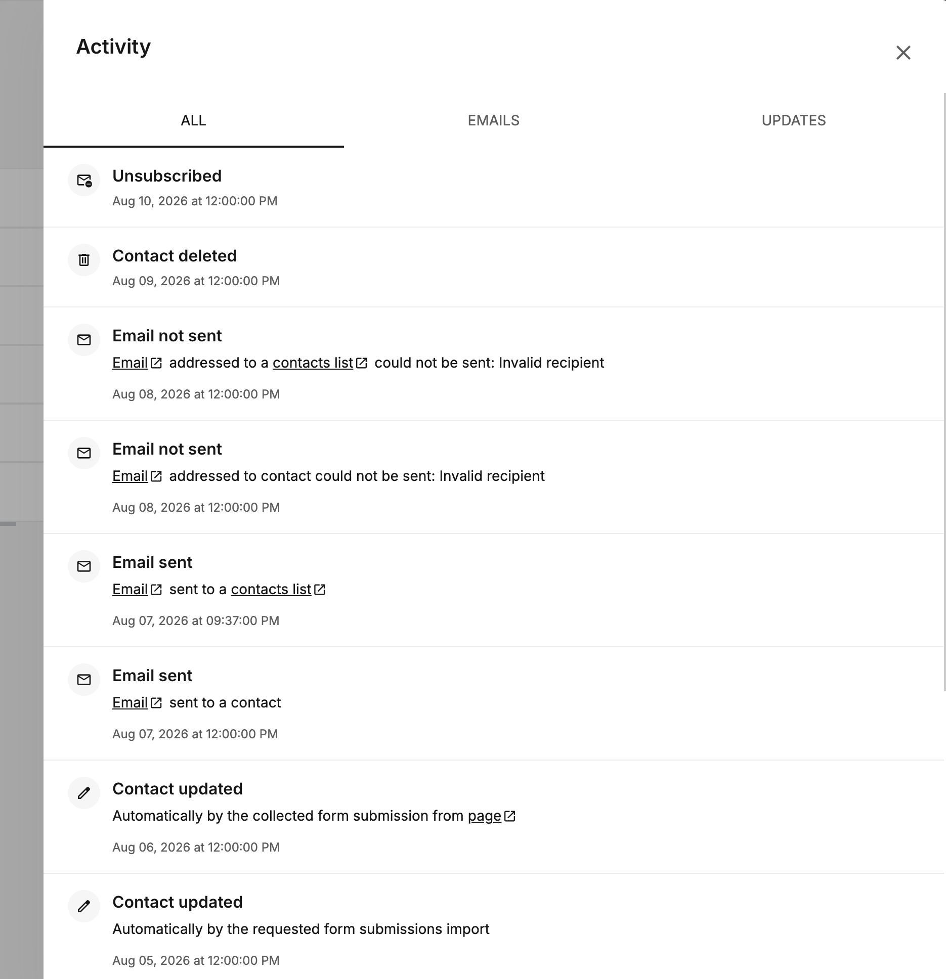 activity for contacts