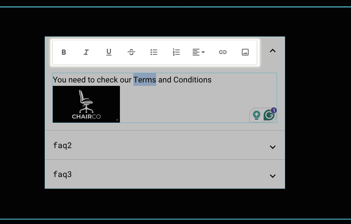 toolbar with options